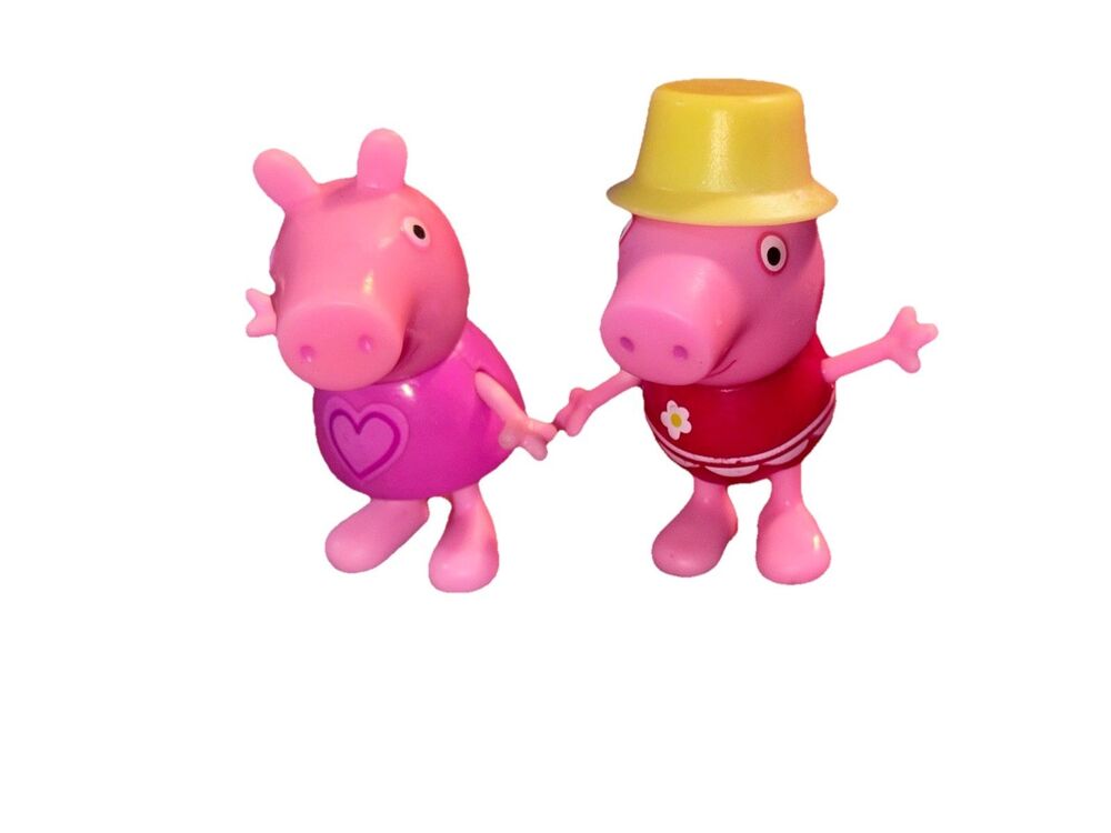 Peppa Pig Figurine Set Pink Red Yellow Hat Plastic 2 Inch Cartoon Character